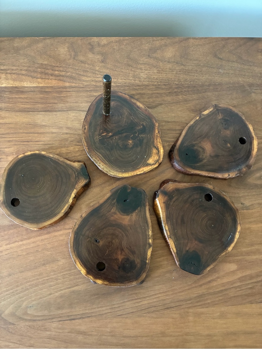 Rustic Live Edge Wood Coaster Set of 4 | Natural Raw Edge Wooden Drink Coasters - Picture 7 of 11